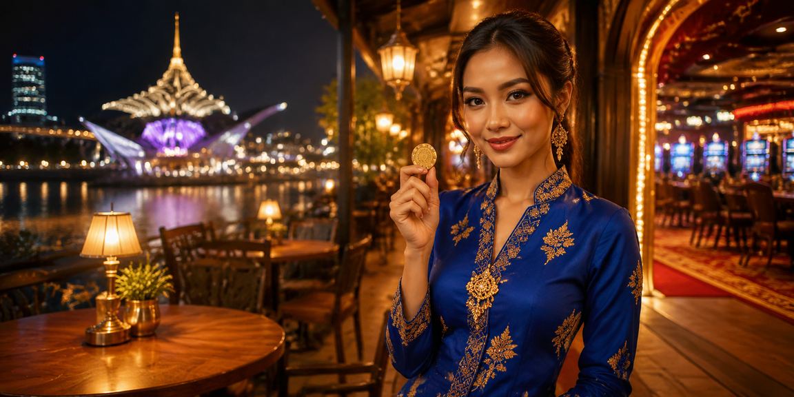 Suasana kasino langsung dengan pakaian baju kurung tradisional Malaysia di Kuching