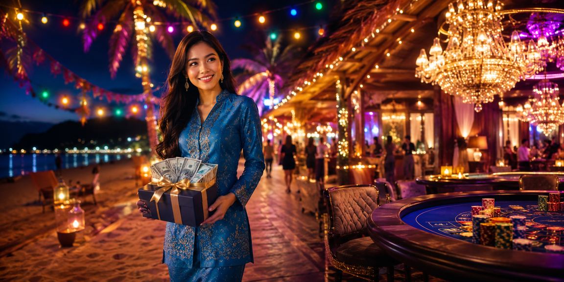 Suasana hiburan kasino blackjack dengan pakaian baju kurung tradisional di Langkawi